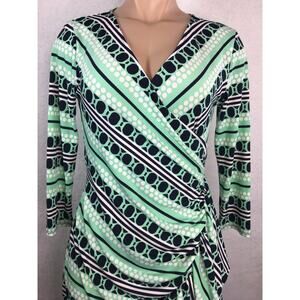 New York & Company Dress Womens X-Small Stretch Wrap Style X-Small Green & Black